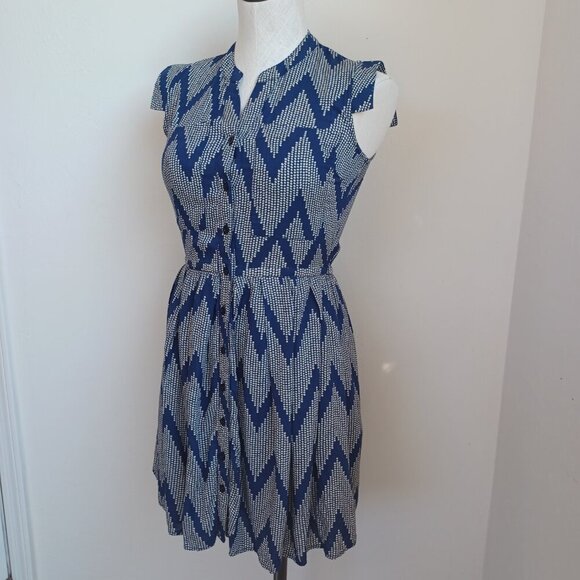 Anthropologie 11 1 TYLHO West Street Dress Blue Chevron Zig Zag Print Womens XS - Picture 10 of 15
